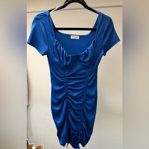 Chic Blue Ruched Mini Dress
